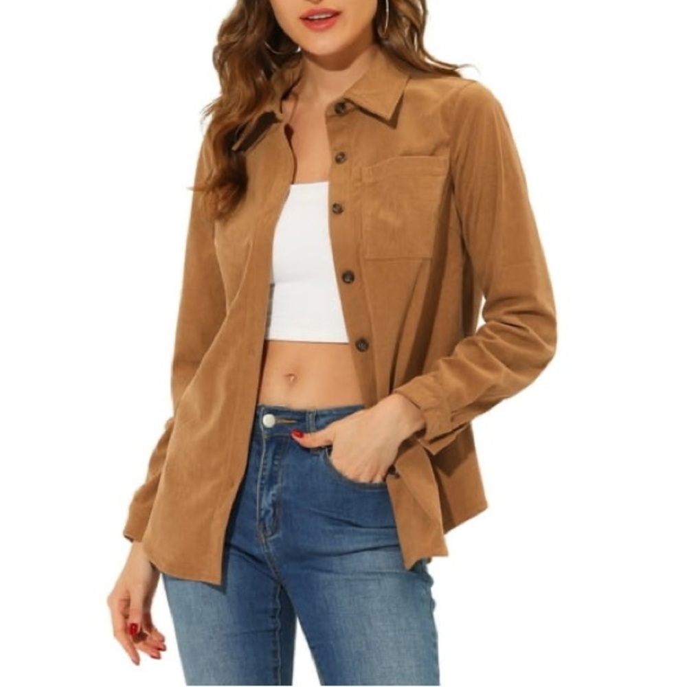3/$30 Tan Floral Faux Suede Button Down Jacket